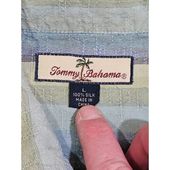 Tommy Bahama Large Silk Striped Button Down Camp Shirt Old Money Coastal Resort - Picture 4 of 7